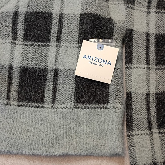 NWT Arizona Jean Company Cropped Flannel Cardigan 2 Piece Size Medium Blue/Black - Picture 8 of 11